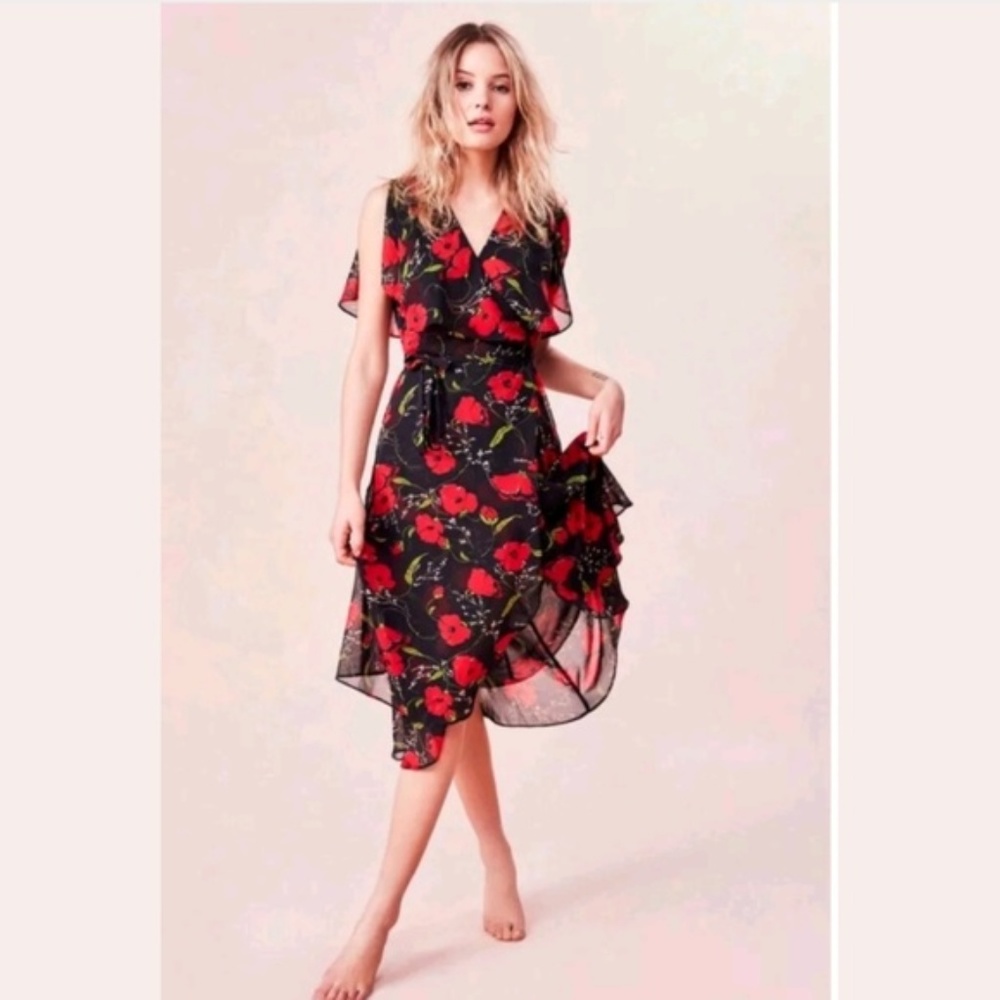 UO Kimchi Blue Floral Ruffled Midi Wrap Dress Boho